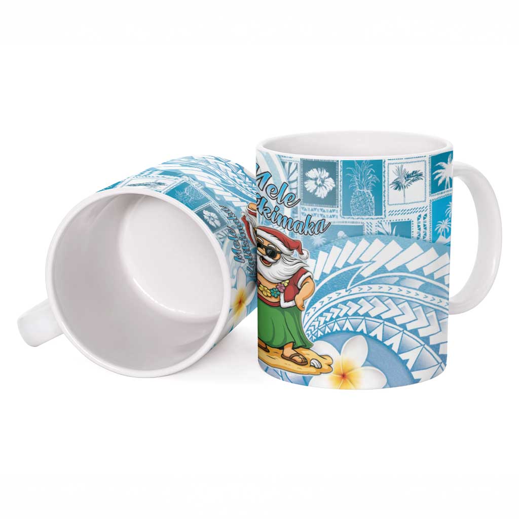 Hawaii Mele Kalikimaka Ceramic Mug Hula Santa Retro Style Blue - Polynesian Pride