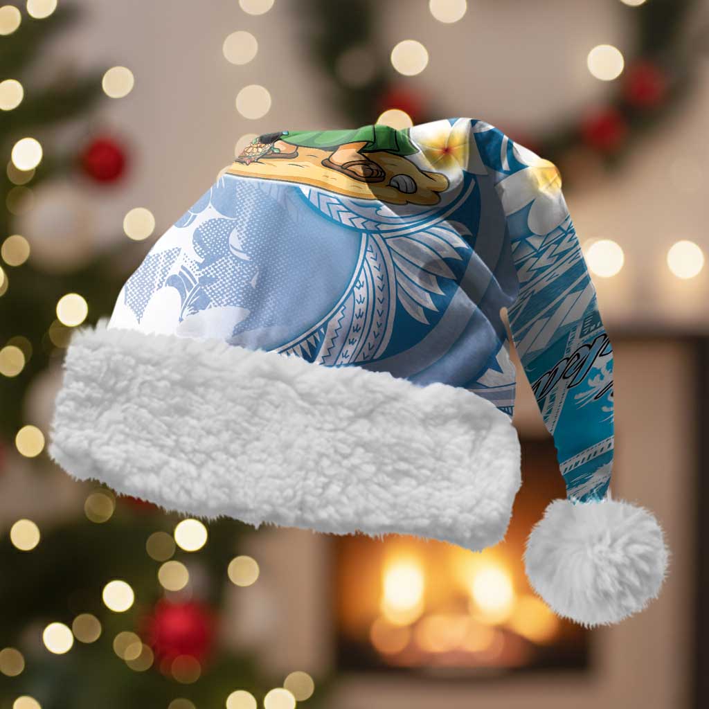 Hawaii Mele Kalikimaka Christmas Santa Hat Hula Santa Retro Style Blue - Polynesian Pride