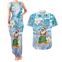 Hawaii Mele Kalikimaka Couples Matching Tank Maxi Dress and Hawaiian Shirt Hula Santa Retro Style Blue LT05 Blue - Polynesian Pride