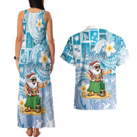 Hawaii Mele Kalikimaka Couples Matching Tank Maxi Dress and Hawaiian Shirt Hula Santa Retro Style Blue LT05 - Polynesian Pride