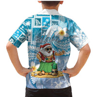 Hawaii Mele Kalikimaka Family Matching Mermaid Dress and Hawaiian Shirt Hula Santa Retro Style Blue LT05 - Polynesian Pride