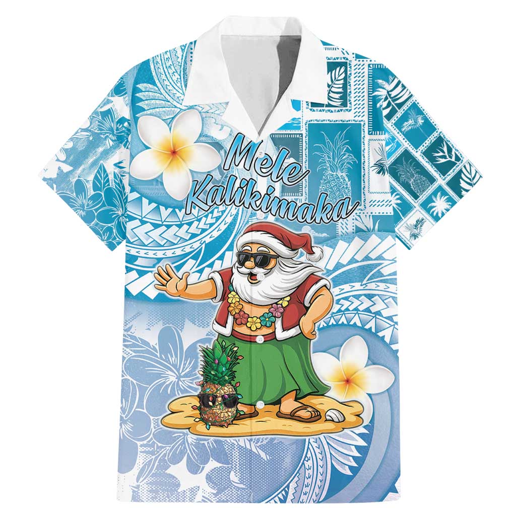 Hawaii Mele Kalikimaka Family Matching Mermaid Dress and Hawaiian Shirt Hula Santa Retro Style Blue LT05 Dad's Shirt - Short Sleeve Blue - Polynesian Pride