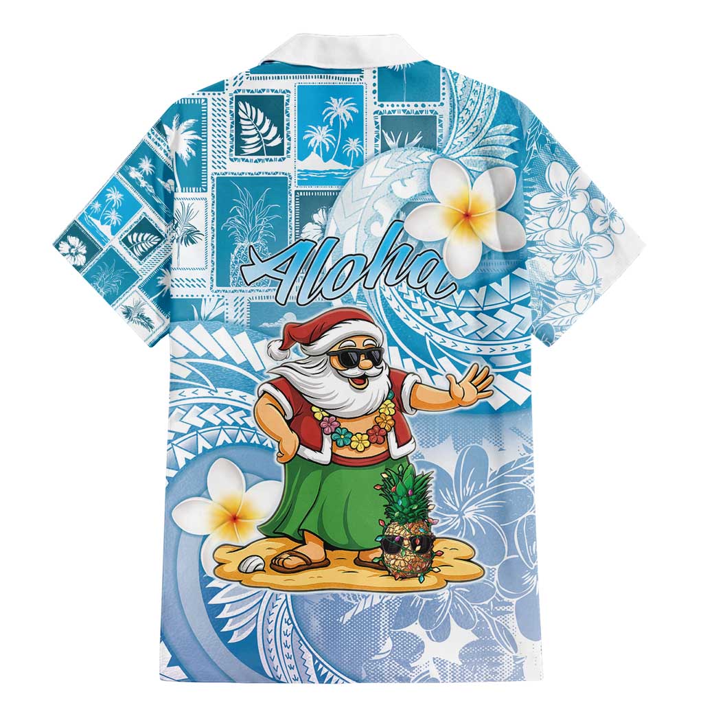 Hawaii Mele Kalikimaka Family Matching Mermaid Dress and Hawaiian Shirt Hula Santa Retro Style Blue LT05 - Polynesian Pride