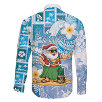 Hawaii Mele Kalikimaka Family Matching Mermaid Dress and Hawaiian Shirt Hula Santa Retro Style Blue LT05 - Polynesian Pride