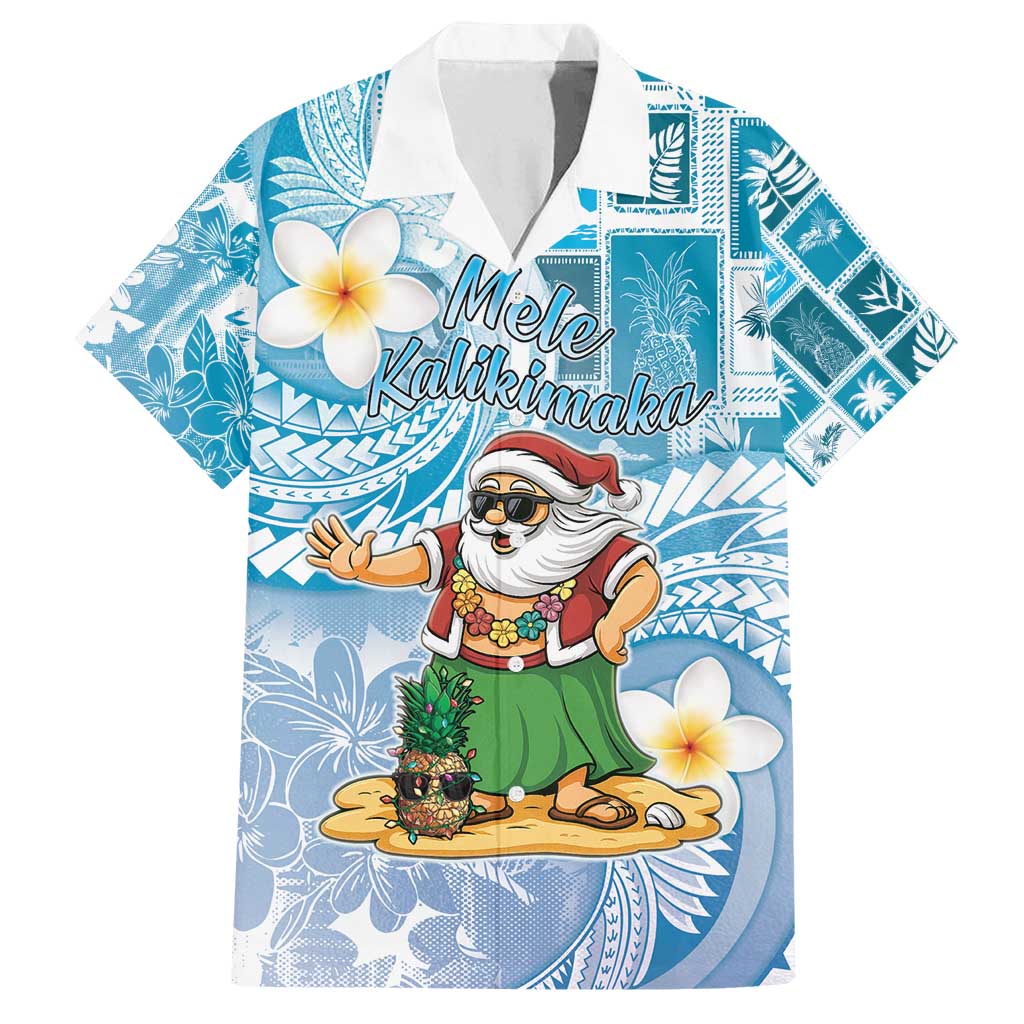 Hawaii Mele Kalikimaka Family Matching Off Shoulder Maxi Dress and Hawaiian Shirt Hula Santa Retro Style Blue LT05 Dad's Shirt - Short Sleeve Blue - Polynesian Pride