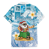 Hawaii Mele Kalikimaka Family Matching Off Shoulder Maxi Dress and Hawaiian Shirt Hula Santa Retro Style Blue LT05 - Polynesian Pride
