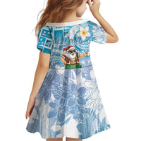 Hawaii Mele Kalikimaka Family Matching Off Shoulder Short Dress and Hawaiian Shirt Hula Santa Retro Style Blue LT05 - Polynesian Pride