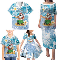 Hawaii Mele Kalikimaka Family Matching Puletasi and Hawaiian Shirt Hula Santa Retro Style Blue LT05 - Polynesian Pride