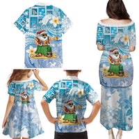 Hawaii Mele Kalikimaka Family Matching Puletasi and Hawaiian Shirt Hula Santa Retro Style Blue LT05 - Polynesian Pride