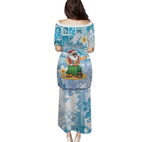 Hawaii Mele Kalikimaka Family Matching Puletasi and Hawaiian Shirt Hula Santa Retro Style Blue LT05 - Polynesian Pride