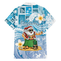 Hawaii Mele Kalikimaka Family Matching Short Sleeve Bodycon Dress and Hawaiian Shirt Hula Santa Retro Style Blue LT05 - Polynesian Pride