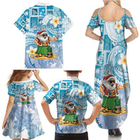 Hawaii Mele Kalikimaka Family Matching Summer Maxi Dress and Hawaiian Shirt Hula Santa Retro Style Blue LT05 - Polynesian Pride