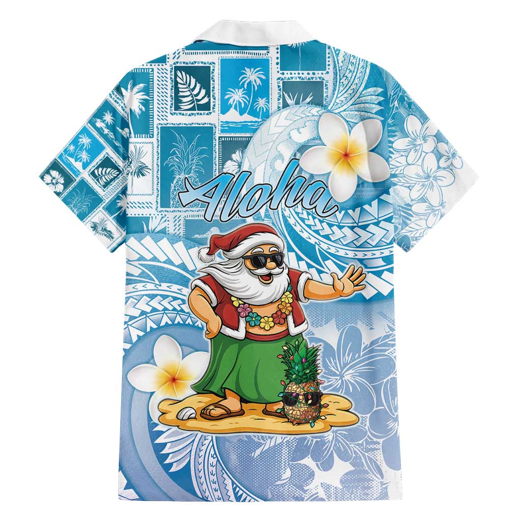 Hawaii Mele Kalikimaka Family Matching Summer Maxi Dress and Hawaiian Shirt Hula Santa Retro Style Blue LT05 - Polynesian Pride