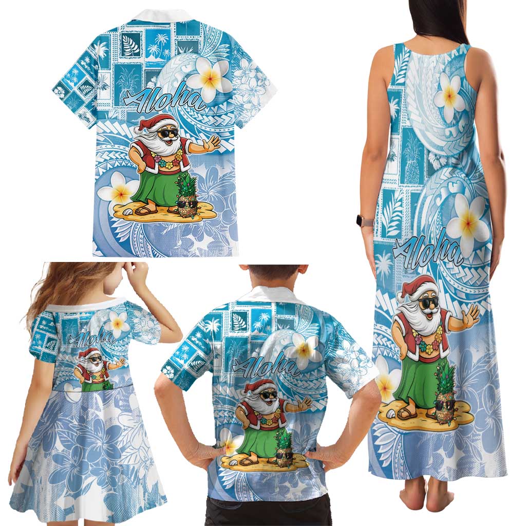 Hawaii Mele Kalikimaka Family Matching Tank Maxi Dress and Hawaiian Shirt Hula Santa Retro Style Blue LT05 - Polynesian Pride