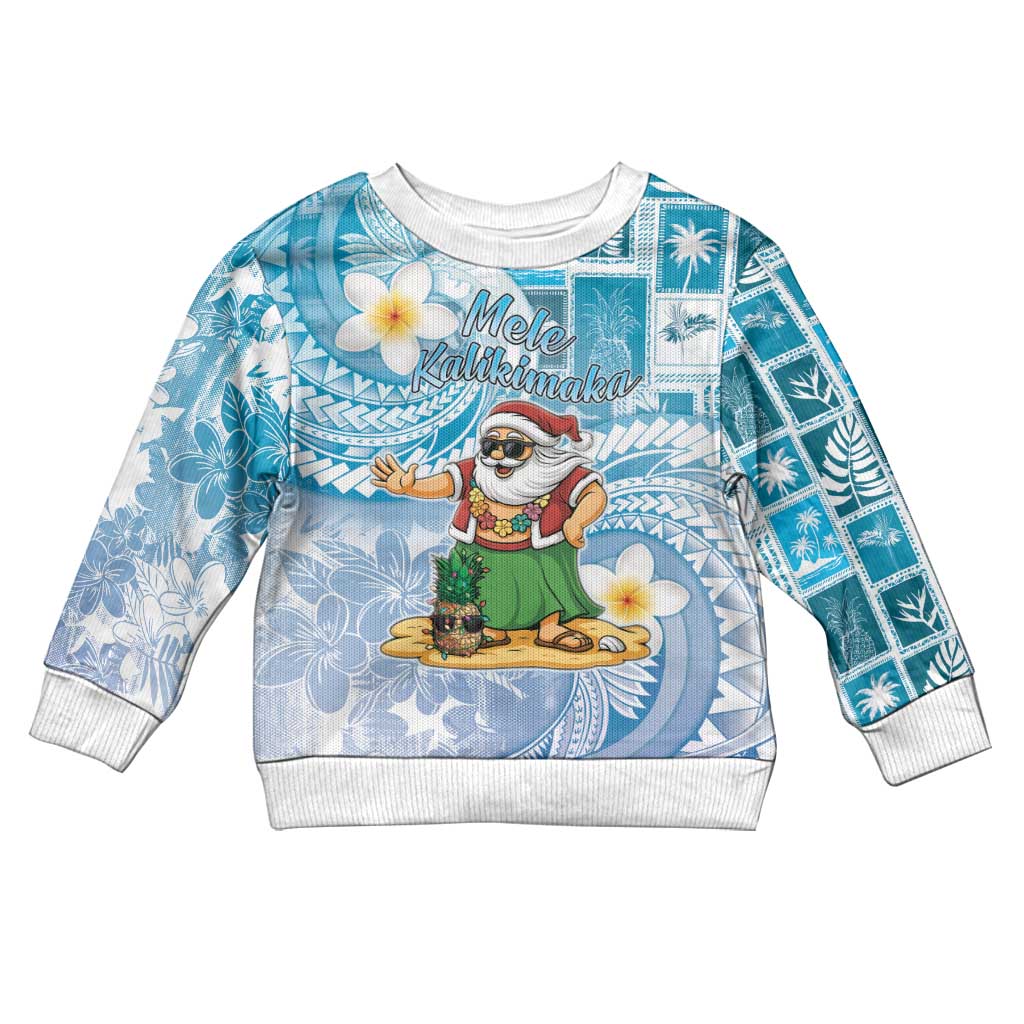 Hawaii Mele Kalikimaka Kid Ugly Christmas Sweater Hula Santa Retro Style Blue - Polynesian Pride