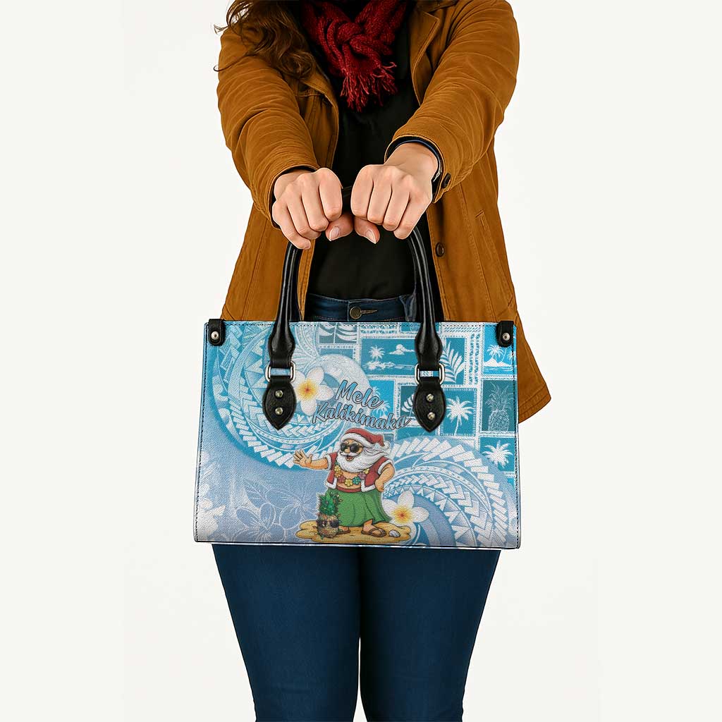 Hawaii Mele Kalikimaka Leather Bag Hula Santa Retro Style Blue - Polynesian Pride