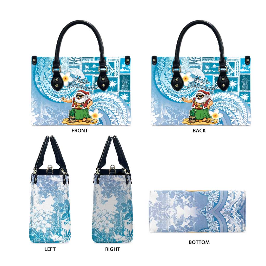 Hawaii Mele Kalikimaka Leather Bag Hula Santa Retro Style Blue - Polynesian Pride