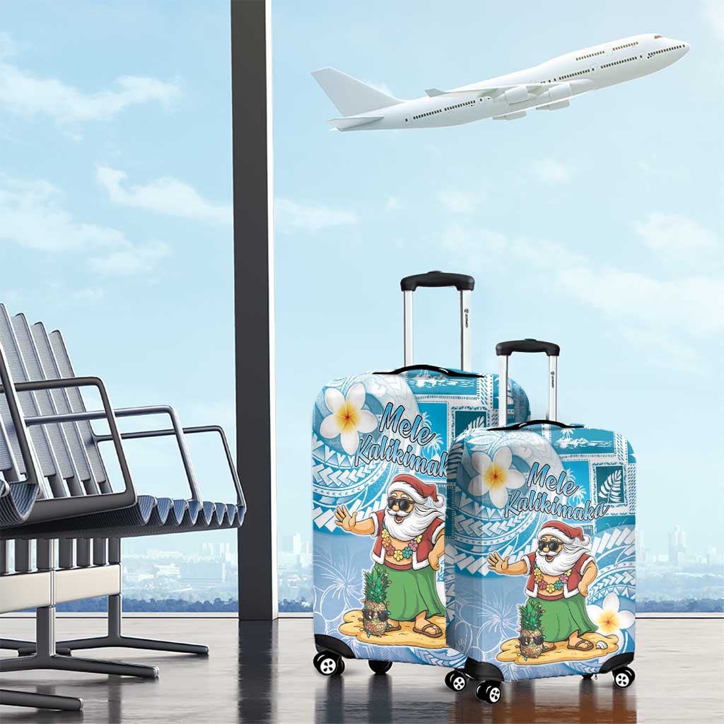Hawaii Mele Kalikimaka Luggage Cover Hula Santa Retro Style Blue - Polynesian Pride