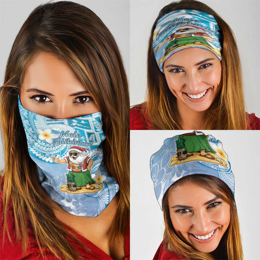 Hawaii Mele Kalikimaka Neck Gaiter Hula Santa Retro Style Blue LT05 - Polynesian Pride