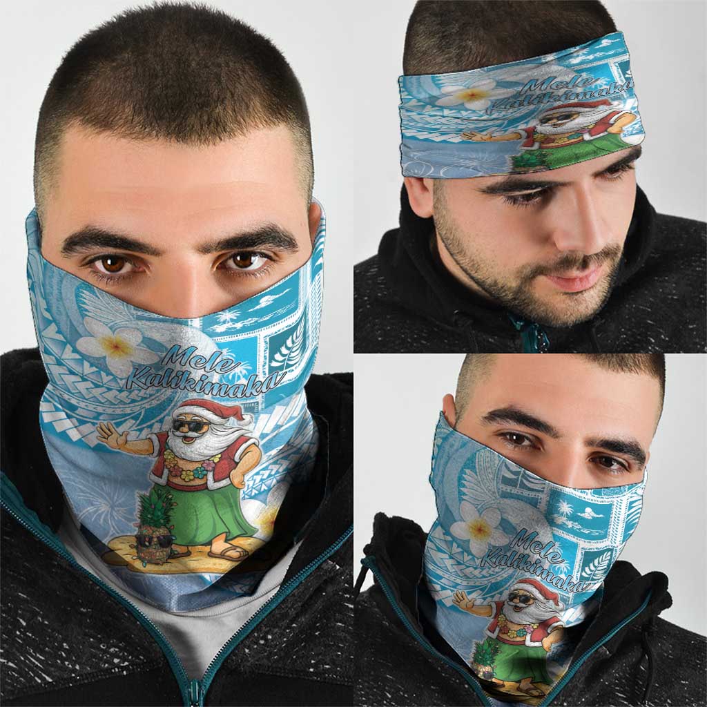Hawaii Mele Kalikimaka Neck Gaiter Hula Santa Retro Style Blue LT05 - Polynesian Pride
