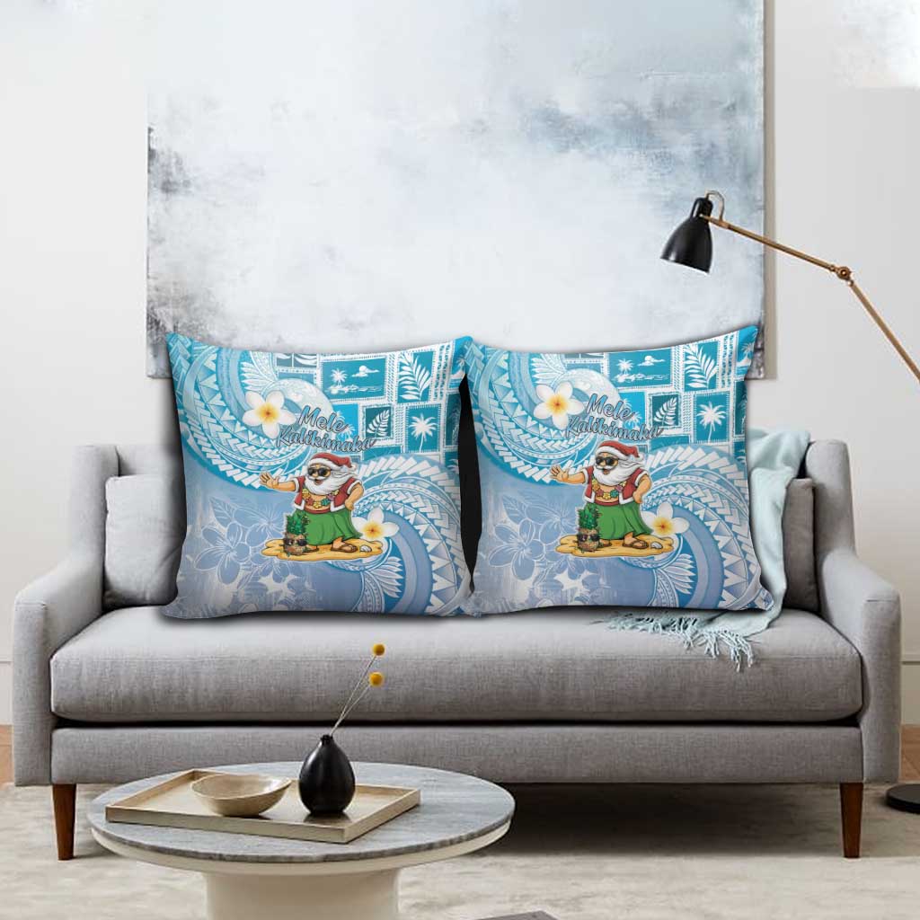 Hawaii Mele Kalikimaka Pillow Cover Hula Santa Retro Style Blue - Polynesian Pride