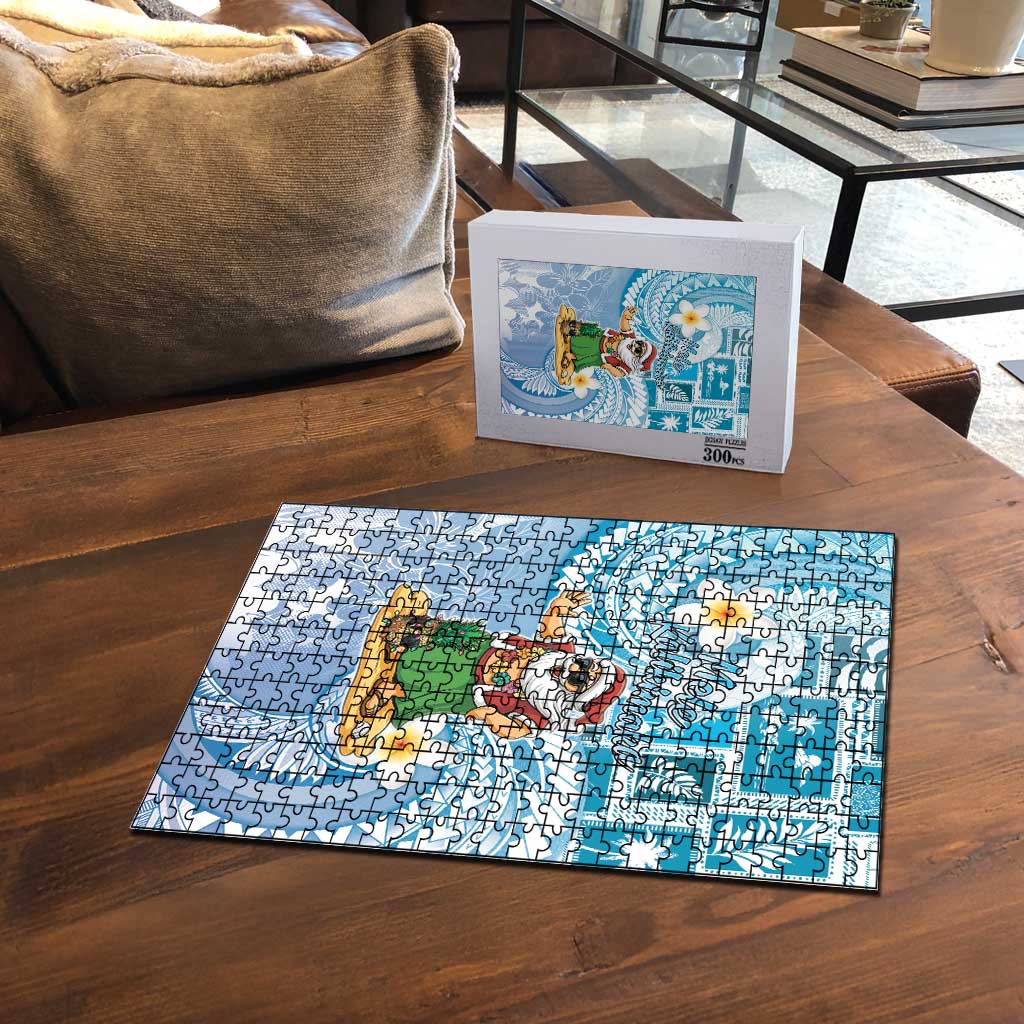 Hawaii Mele Kalikimaka Puzzle Hula Santa Retro Style Blue - Polynesian Pride