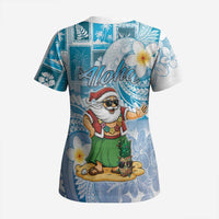 Hawaii Mele Kalikimaka Scrub Top Hula Santa Retro Style Blue LT05 - Polynesian Pride