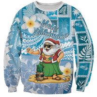 Hawaii Mele Kalikimaka Sweatshirt Hula Santa Retro Style Blue LT05 Unisex Blue - Polynesian Pride