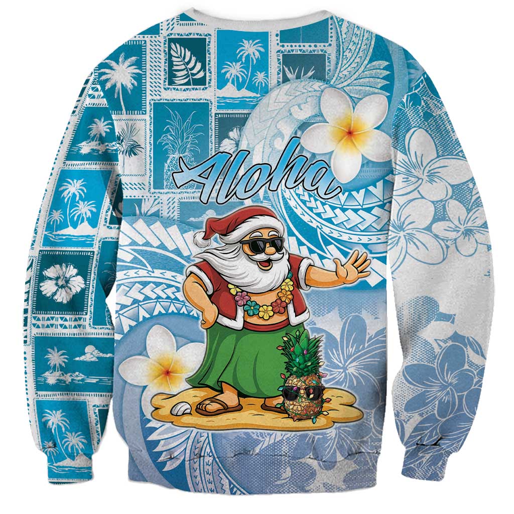 Hawaii Mele Kalikimaka Sweatshirt Hula Santa Retro Style Blue LT05 - Polynesian Pride