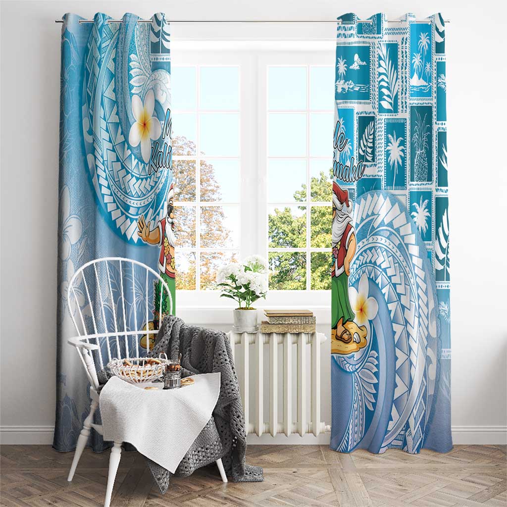 Hawaii Mele Kalikimaka Window Curtain Hula Santa Retro Style Blue - Polynesian Pride
