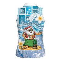 Hawaii Mele Kalikimaka Women Sleeveless Polo Shirt Hula Santa Retro Style Blue LT05 - Polynesian Pride