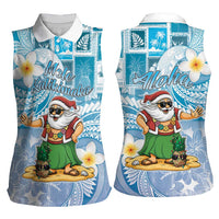Hawaii Mele Kalikimaka Women Sleeveless Polo Shirt Hula Santa Retro Style Blue LT05 - Polynesian Pride