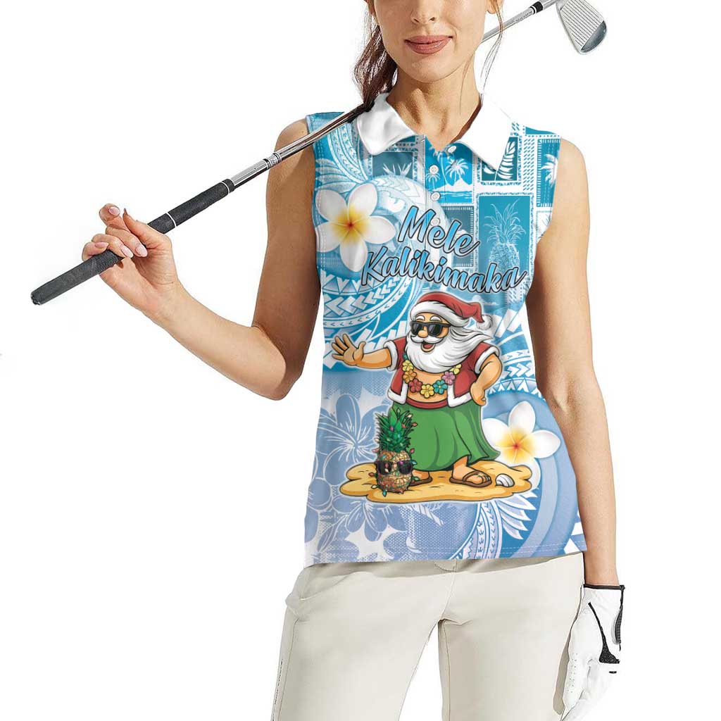 Hawaii Mele Kalikimaka Women Sleeveless Polo Shirt Hula Santa Retro Style Blue LT05 - Polynesian Pride