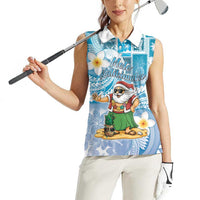 Hawaii Mele Kalikimaka Women Sleeveless Polo Shirt Hula Santa Retro Style Blue LT05 - Polynesian Pride