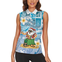 Hawaii Mele Kalikimaka Women Sleeveless Polo Shirt Hula Santa Retro Style Blue LT05 - Polynesian Pride