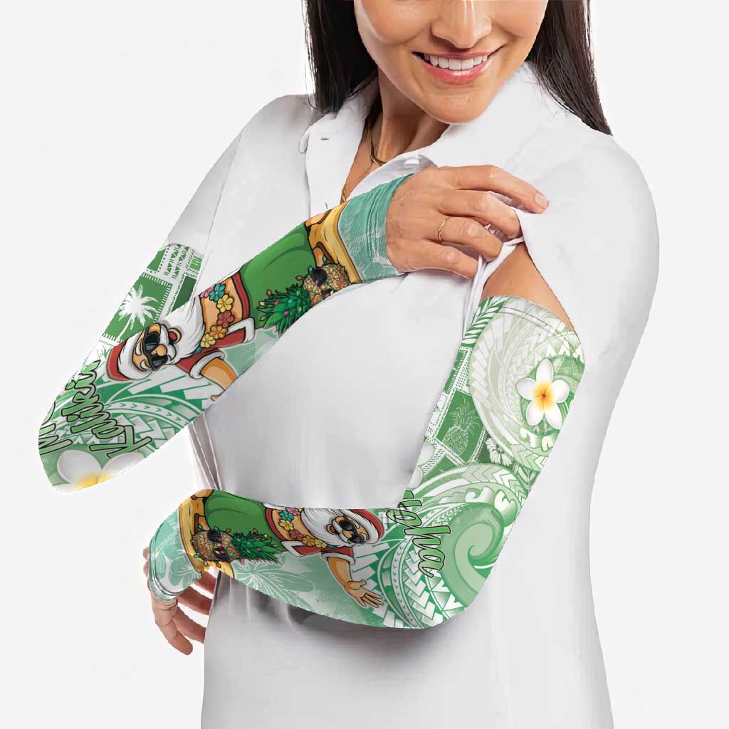 Hawaii Mele Kalikimaka Arm Sleeves Hula Santa Retro Style Green - Polynesian Pride