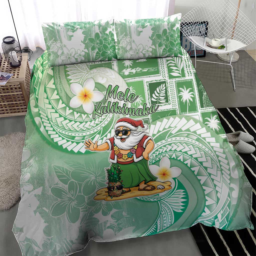 Hawaii Mele Kalikimaka Bedding Set Hula Santa Retro Style Green - Polynesian Pride