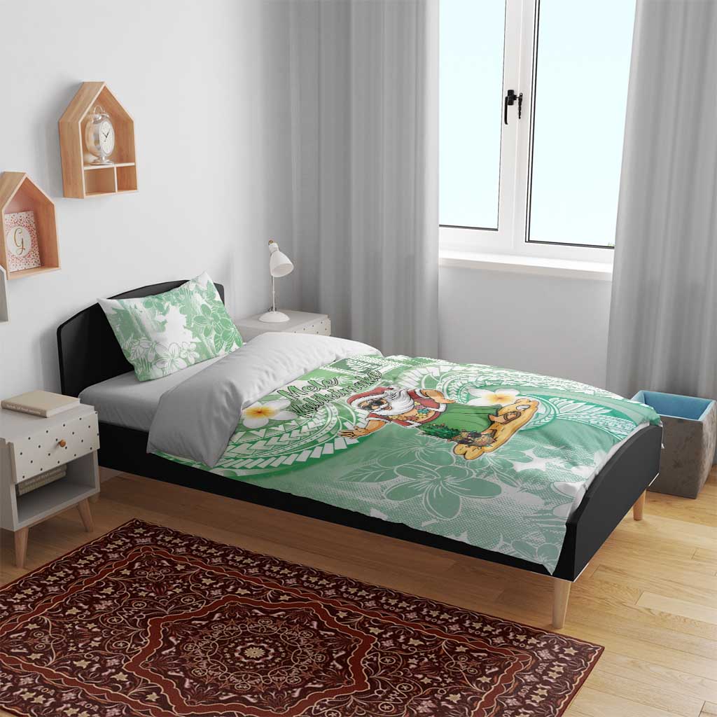 Hawaii Mele Kalikimaka Bedding Set Hula Santa Retro Style Green - Polynesian Pride