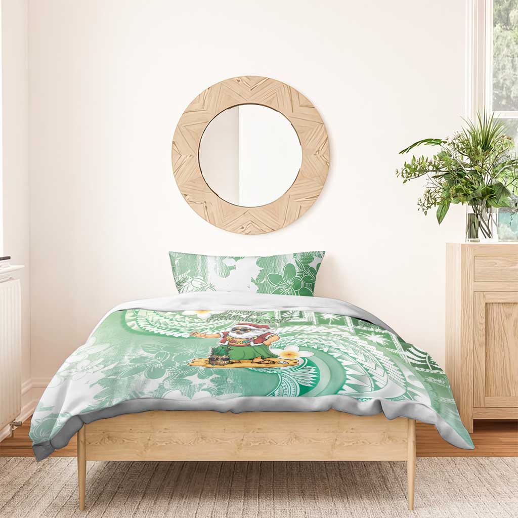 Hawaii Mele Kalikimaka Bedding Set Hula Santa Retro Style Green - Polynesian Pride