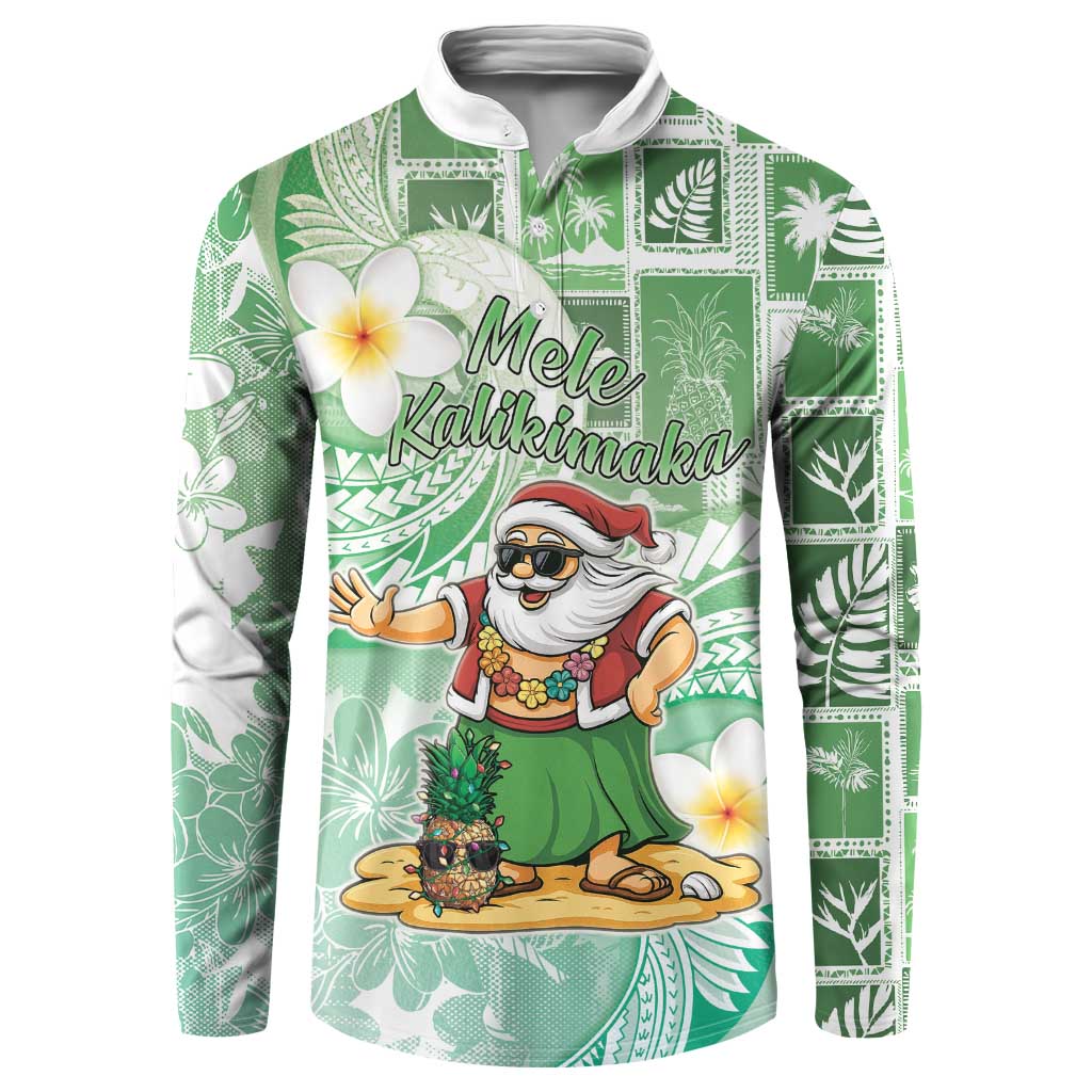 Hawaii Mele Kalikimaka Button Sweatshirt Hula Santa Retro Style Green LT05 Green - Polynesian Pride
