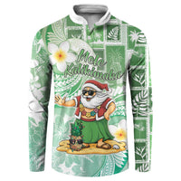 Hawaii Mele Kalikimaka Button Sweatshirt Hula Santa Retro Style Green LT05 Green - Polynesian Pride