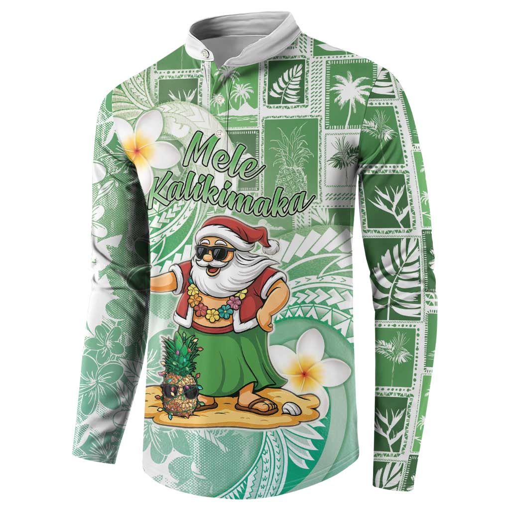 Hawaii Mele Kalikimaka Button Sweatshirt Hula Santa Retro Style Green LT05 - Polynesian Pride