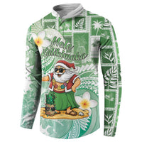 Hawaii Mele Kalikimaka Button Sweatshirt Hula Santa Retro Style Green LT05 - Polynesian Pride