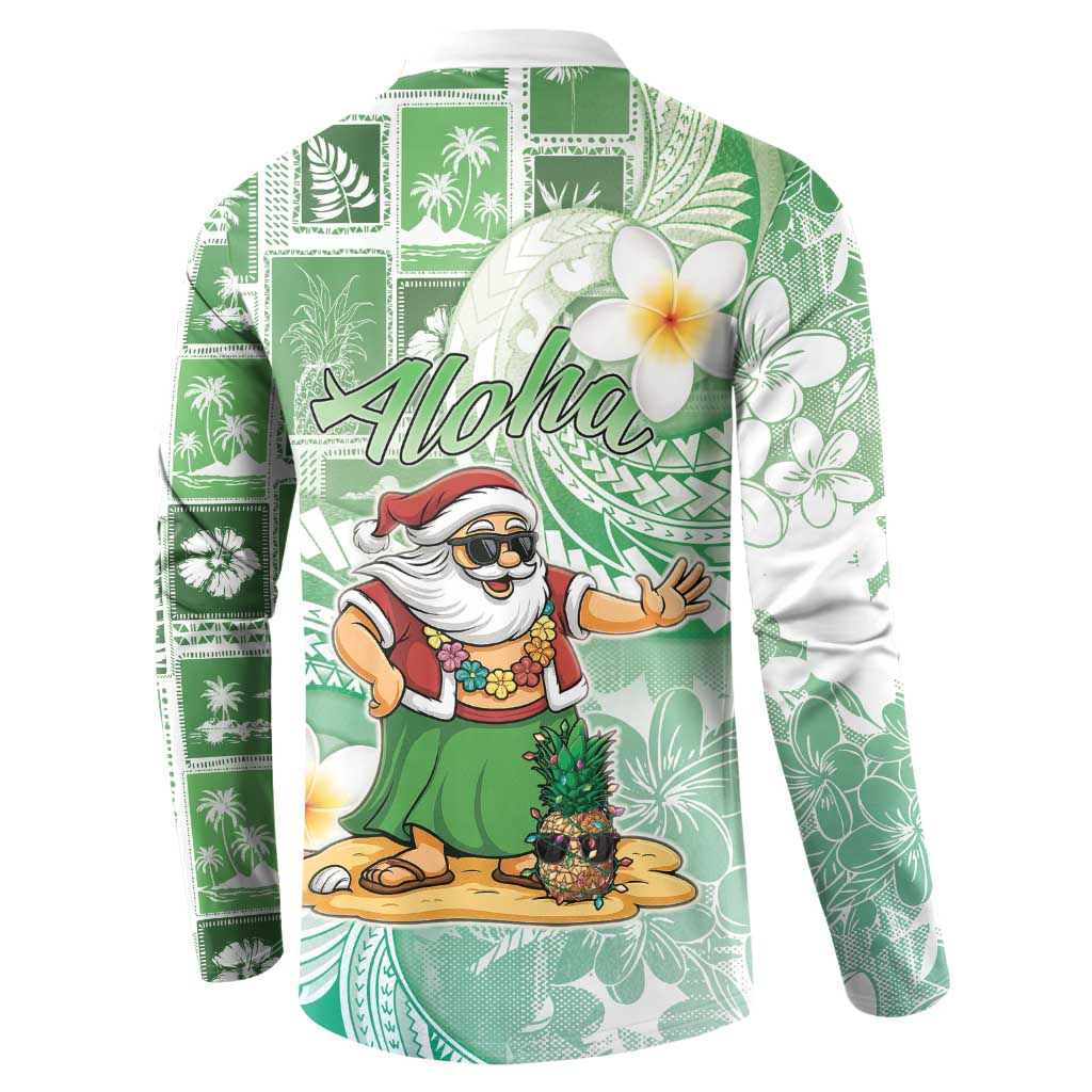 Hawaii Mele Kalikimaka Button Sweatshirt Hula Santa Retro Style Green LT05 - Polynesian Pride