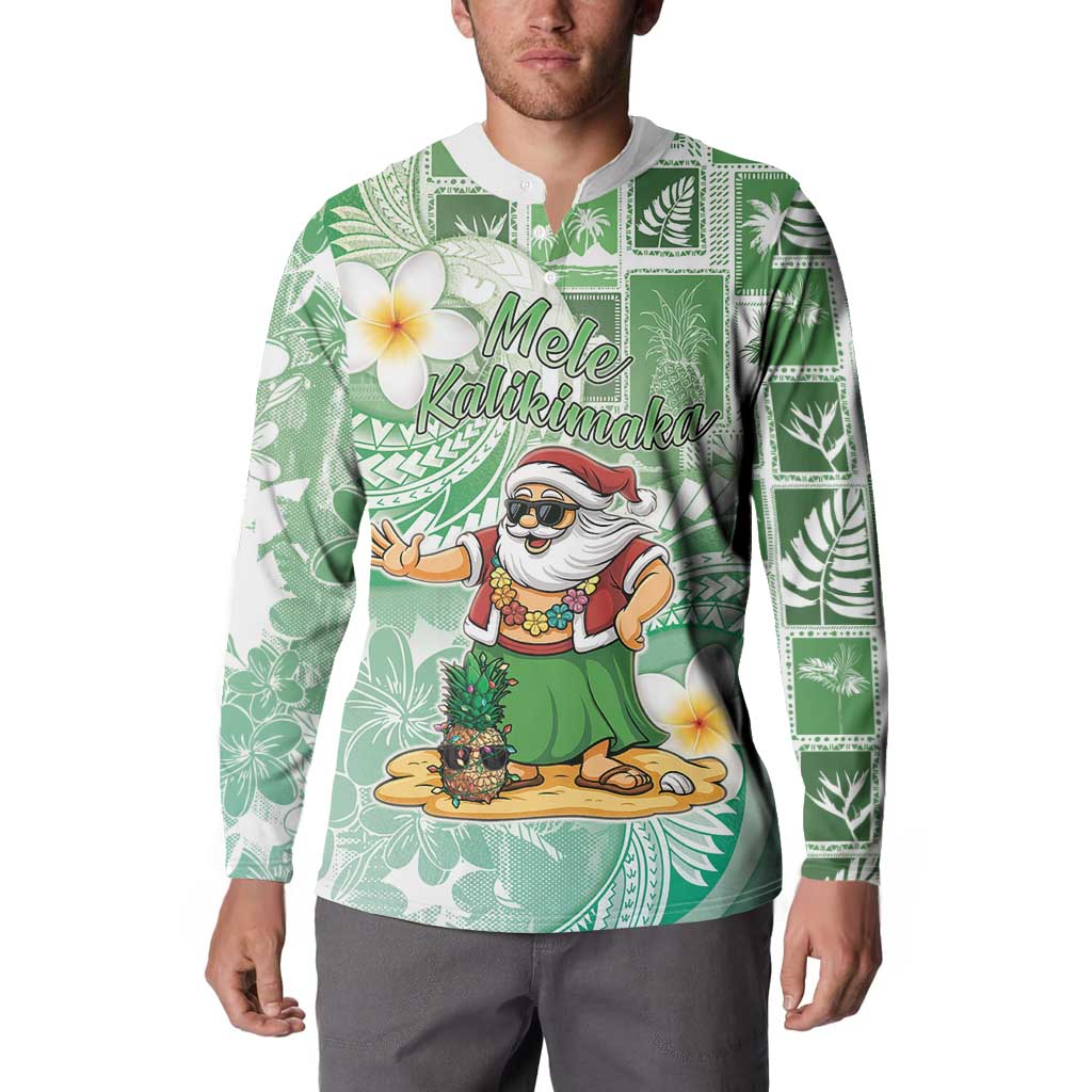 Hawaii Mele Kalikimaka Button Sweatshirt Hula Santa Retro Style Green LT05 - Polynesian Pride