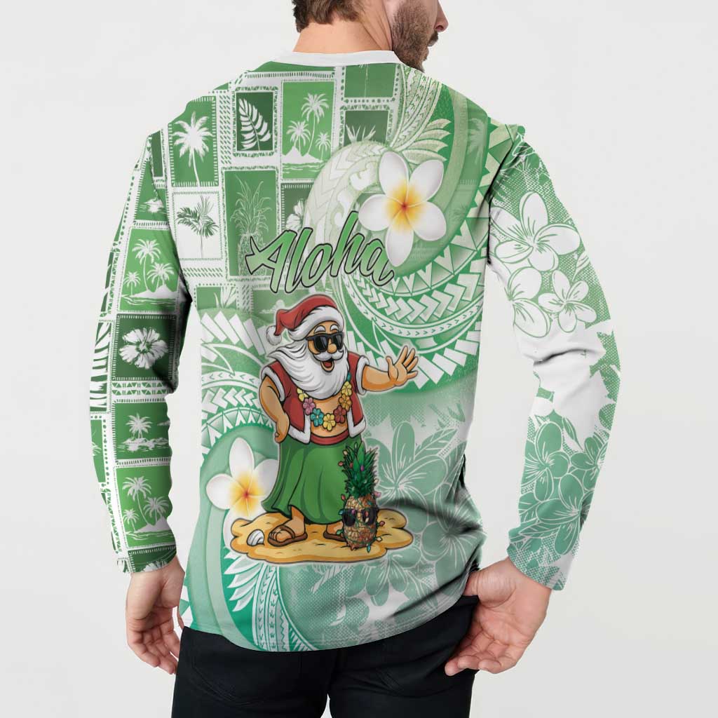 Hawaii Mele Kalikimaka Button Sweatshirt Hula Santa Retro Style Green LT05 - Polynesian Pride