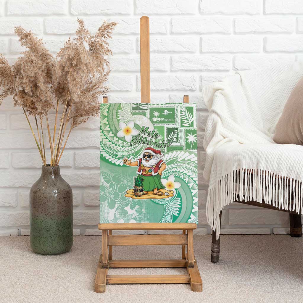 Hawaii Mele Kalikimaka Canvas Wall Art Hula Santa Retro Style Green - Polynesian Pride