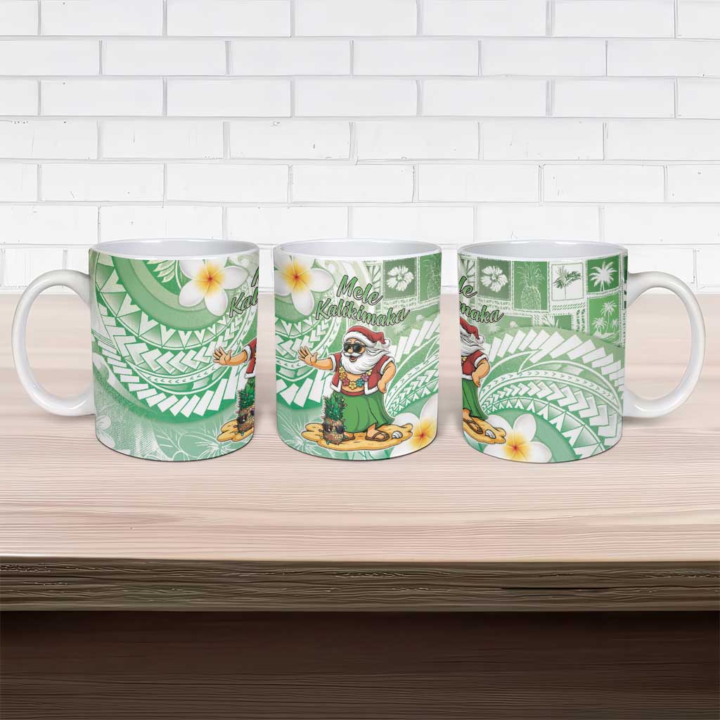 Hawaii Mele Kalikimaka Ceramic Mug Hula Santa Retro Style Green - Polynesian Pride
