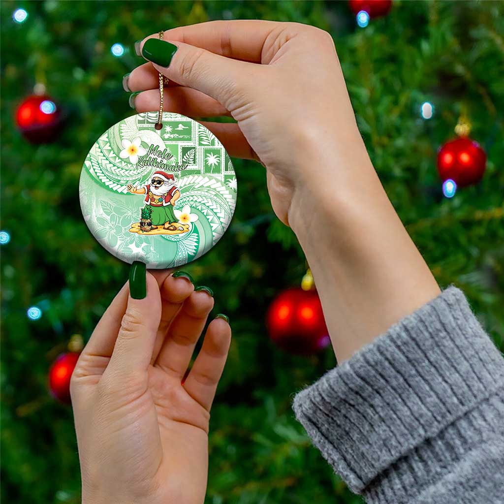 Hawaii Mele Kalikimaka Ceramic Ornament Hula Santa Retro Style Green - Polynesian Pride