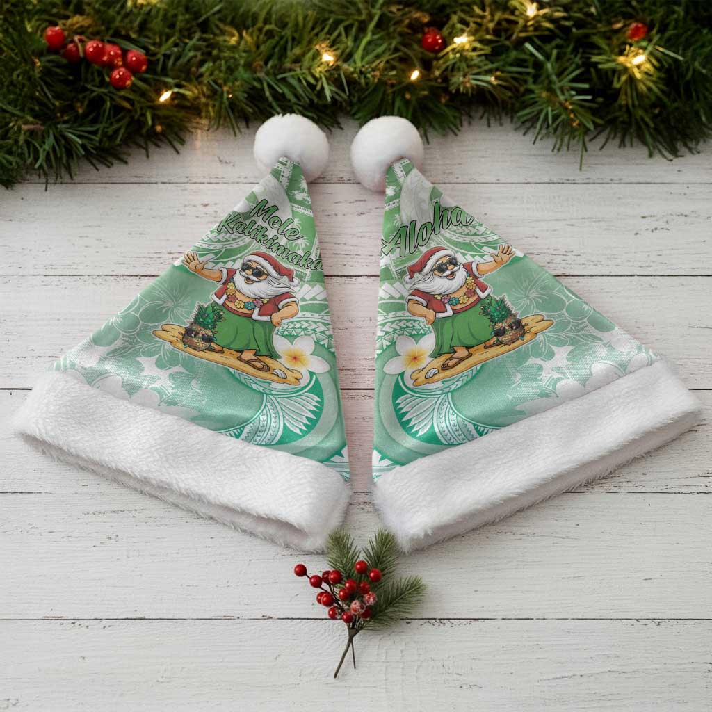 Hawaii Mele Kalikimaka Christmas Santa Hat Hula Santa Retro Style Green - Polynesian Pride